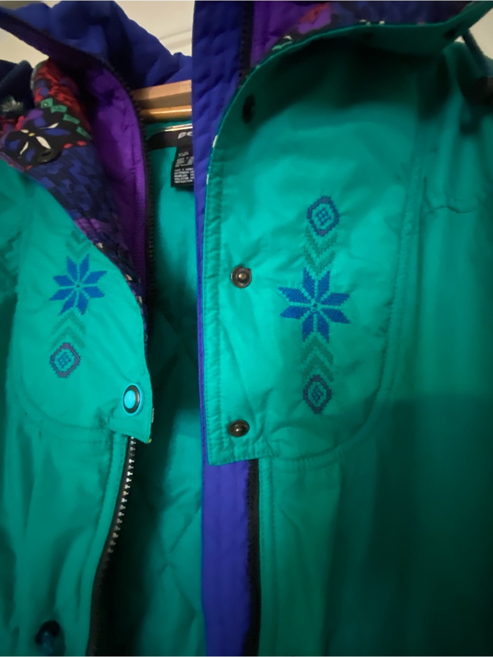 Edelweiss Teal Coat with Purple Accent Hood - Picture 2 of 6